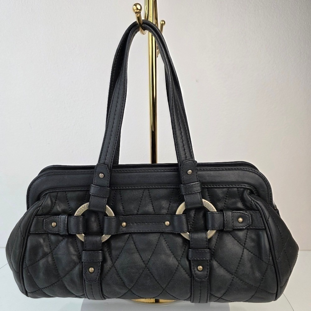 Bally Quilted Rosalyn Tassell Satchel Baguette Handbag Black Leather - Picture 3 of 16